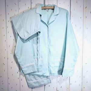 Vintage Vanity Fair Pale Blue Long Sleeves Button Down Pajama Set Lace Detailing